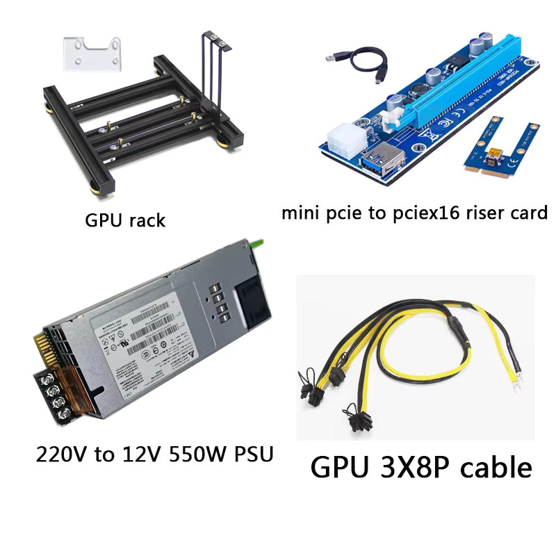 DEBROGLIE Externes GPU-Grafikkarten-Dock Set für Laptop mit Mini-PCIe zu PCIe x16 Riser-Karte, Halterung, Stromkabel und Netzteil in Schwarz - Bild 4