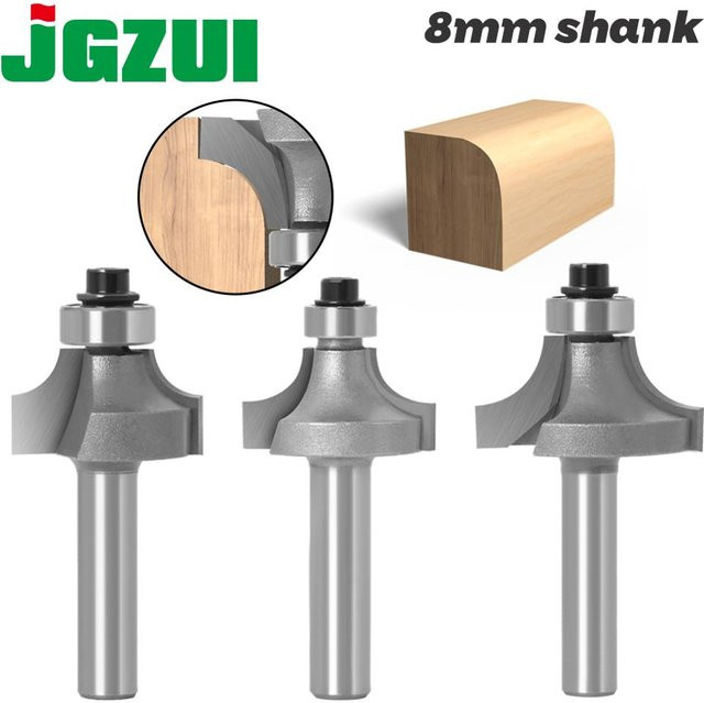 JGZUI 3er-Set Runde Oberfräser mit 8mm Schaft und Kugellager, Silber - Bild 1