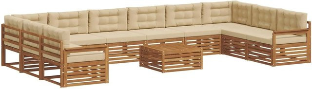 vidaXL Sofagarnitur 11-teilig in Natur-Beige aus Massivholz Akazie mit Polsterung und Latten-Design in U-Form - Bild 1