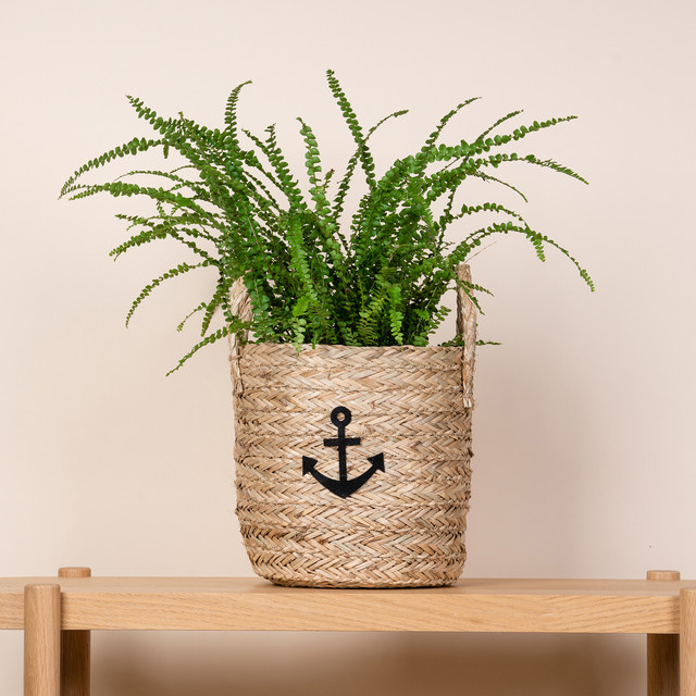Seegras Pflanzenkorb Anker-Design von Green Living in Schwarz, Durchmesser: 25 cm - Bild 1