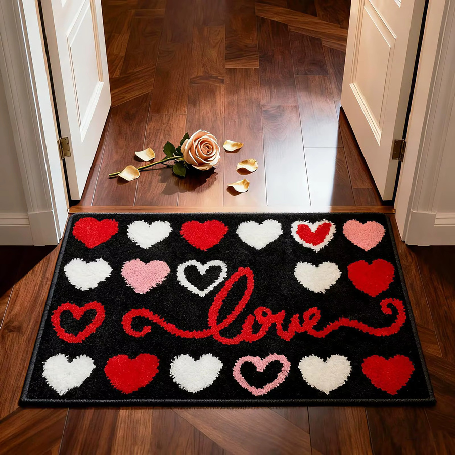 VIKAMA Valentinstag Badezimmerteppich mit Liebesherz, rutschfest und saugfähig, rot rosa weiß, B/T: 60 x 40 cm - Bild 3