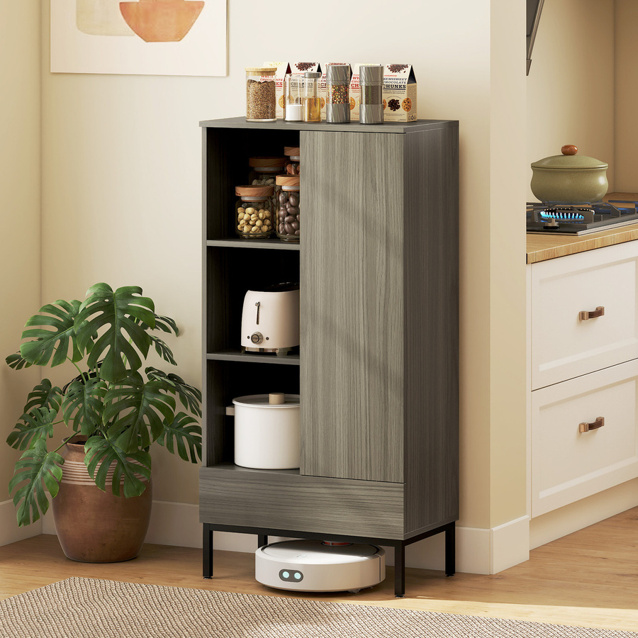 HOMCOM Moderne Kommode in Natur mit 1 Tür, Schublade und 3 offenen Fächern, H x B x T: 121 x 60 x 34 cm - Bild 2
