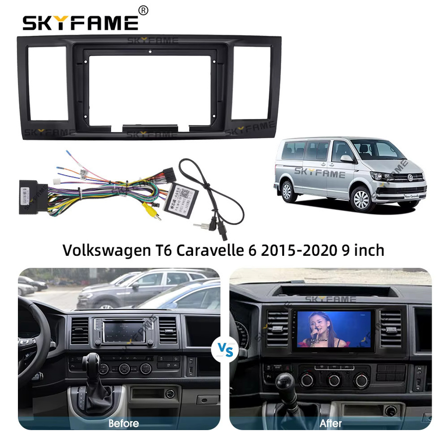 SKYFAME Auto-Rahmenadapter mit Canbus-Box Decoder für Android Radio Armaturenbrett-Einbausatz für Volkswagen Caravelle 6 T6, Schwarz - Bild 4