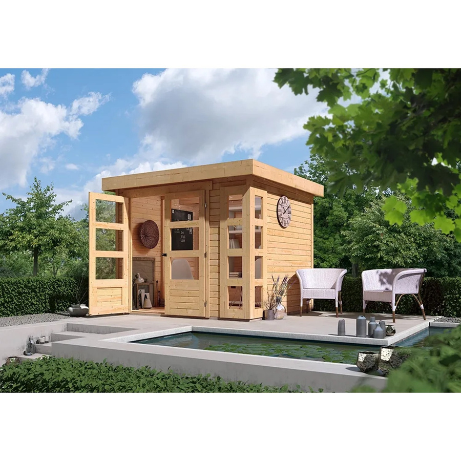 Karibu Holz-Gartenhaus Sölve in Natur mit Flachdach und modernem Design B: 238 cm, T: 213 cm, H: 211 cm - Bild 2