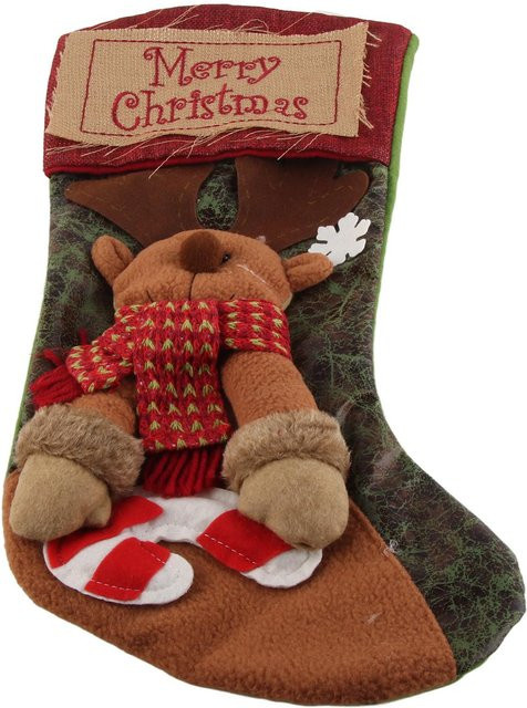 Handgefertigte personalisierte Weihnachtsstrümpfe von TOMTOP JMS in Rot mit Rentier-Motiv zum Aufhängen - Bild 1