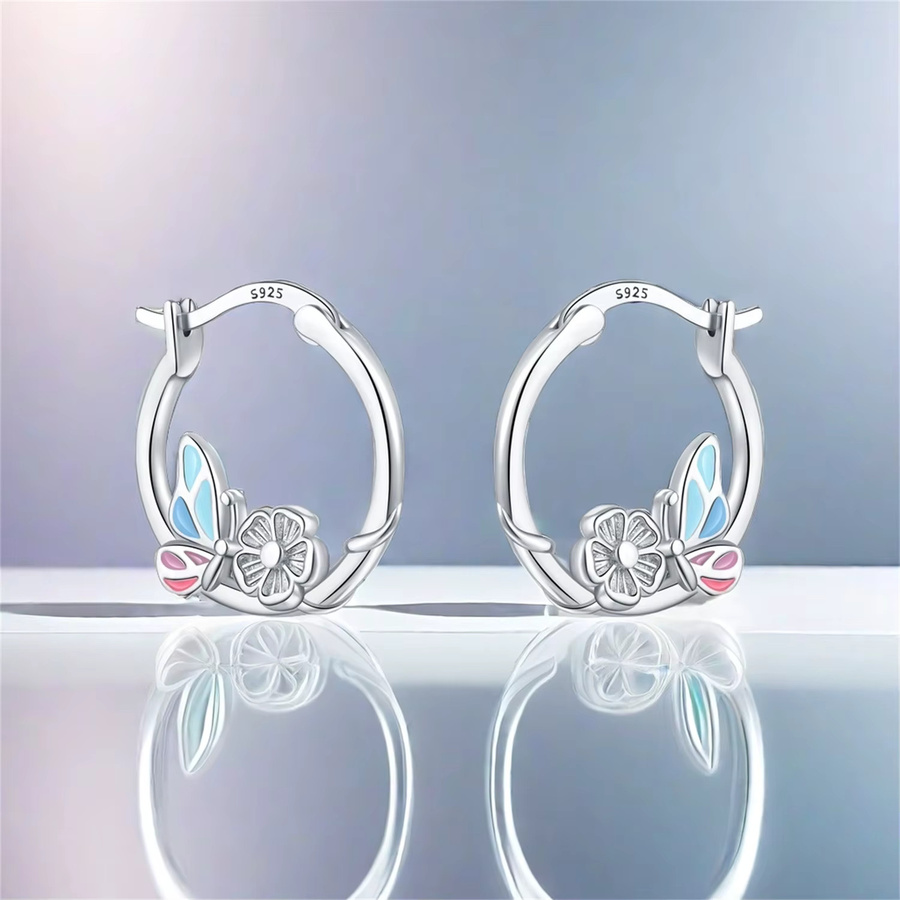 CYCUFF Creolen, 925 Silber, Blumen-Schmetterling, Damen - Bild 4