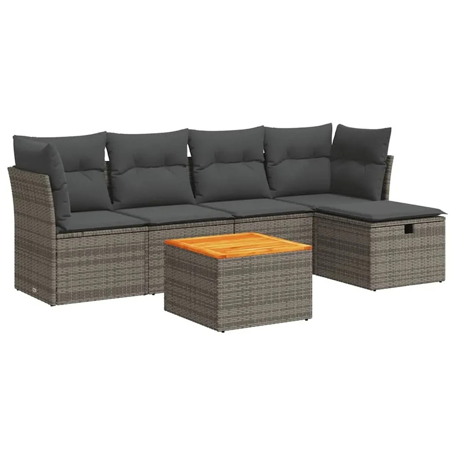 vidaXL 6-teilige Garten-Sofagarnitur aus Polyrattan in Grau mit Kissen und L-Form für Terrasse und Garten - Bild 2