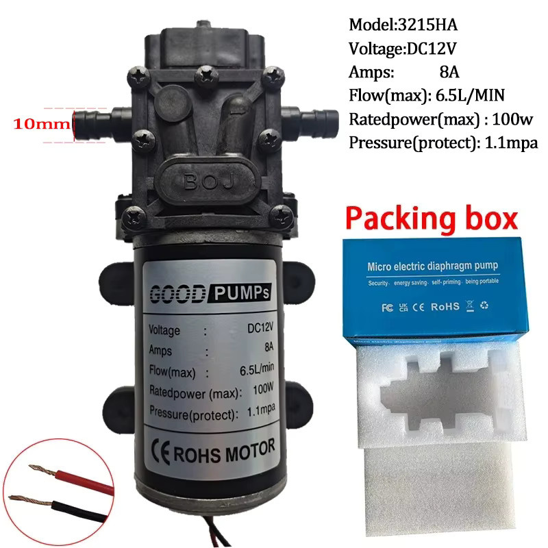 3215H Membranwasserpumpe mit Refluxventil, DC 12V/24V 100W, 6,5L/min, Metallmotor, Schwarz - Bild 2