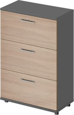 Schäfer Shop Genius Hängeregistraturschrank TETRIS WOOD mit 3 Schubladen, abschließbar, Graphit/Eiche, Breite: 80 cm - Bild 1