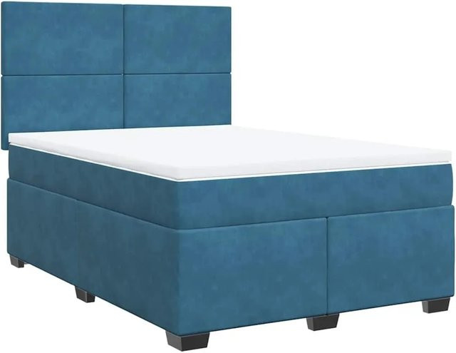 vidaXL Boxspringbett mit Matratze in Blau, Hybrid-Design mit Taschenfederkern, USB-Ladeport und Unterbettbeleuchtung, B/T: 140 x 190 cm - Bild 1
