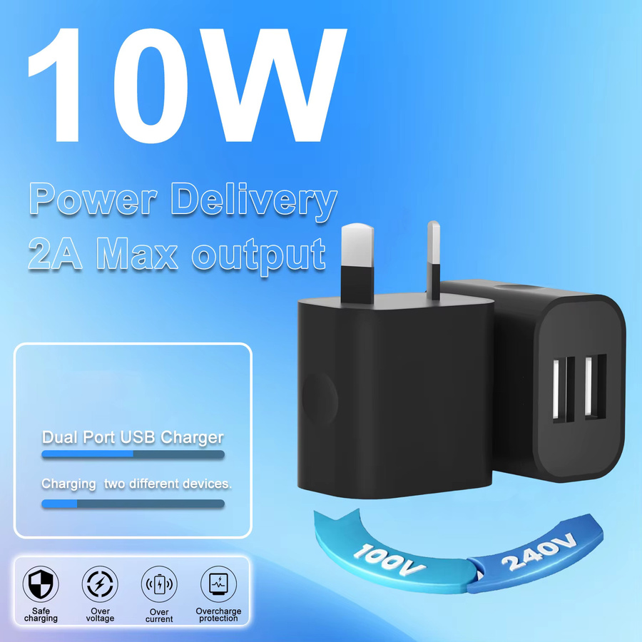 TAQKRED Dual-USB-Netzadapter Set, 4 Stück, Schwarz, 5V/2.1A Wandladegerät mit AU-Stecker für iPhone, iPad und Samsung - Bild 5