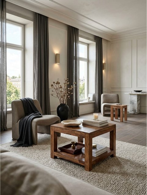 Couchtisch MUMBAI von KADIMA DESIGN aus Massivholz im Landhausstil, Braun, B/T/H: 60 x 60 x 45 cm - Bild 1