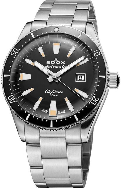 Edox Skydiver Automatik Damenuhr, Edelstahl, 38 mm, Schwarz, 30 ATM - Bild 1