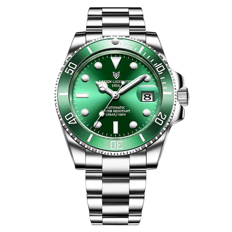 LIGE Armbanduhr Automatik, Edelstahl, Grün, Herren - Bild 7