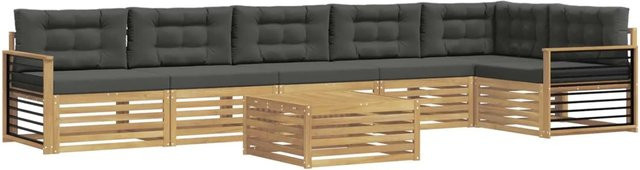 vidaXL Outdoor-Sofagarnitur 7-teilig in L-Form aus Akazienholz mit Kissen in Weiß und Anthrazit - Bild 1