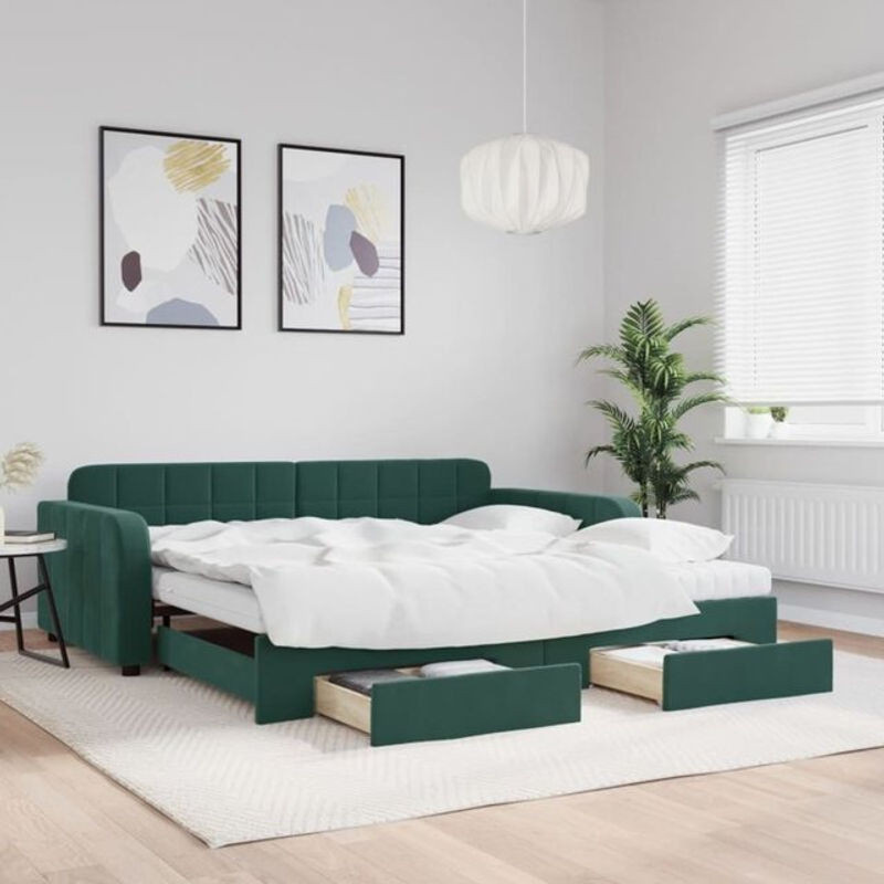 Vidaxl Funktionsbett aus Samt und Metall als ausziehbares Tagesbett mit Schubladen in Grün, B/T: 100 x 200 cm - Bild 1