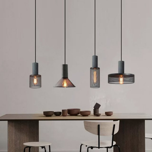 Ramalho Vintage Pendelleuchte aus Zement und Metall in Grau und Schwarz mit E27 Fassung - Bild 1
