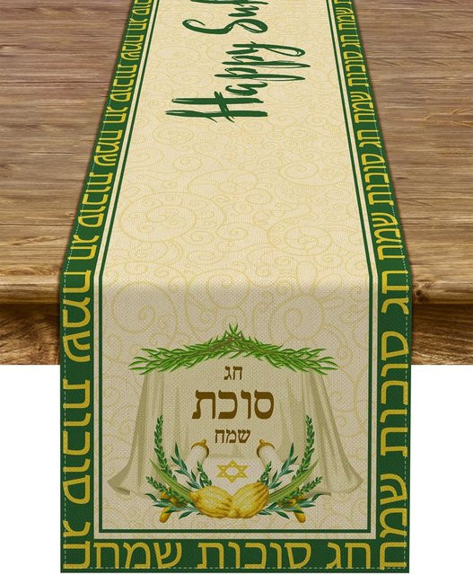 JMG Household Supplies Leinen Tischläufer Sukkot Dekoration Beige B/H: 33 x 150 cm - Bild 1