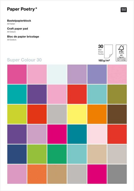Rico Design Paper Poetry Bastelpapierblock Super Colour Multicolor A4 160g/m² 30 Blatt - Bild 1