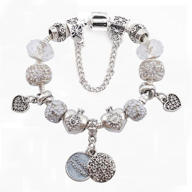 Charm-Armband mit Kristallen, versilberte Schlangenkette, 20cm, Kinder und Frauen - Bild 1