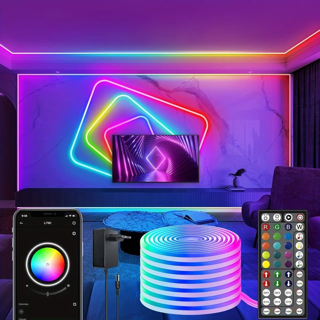 Flexible RGB LED Neon Flex Lichterkette in Multicolour mit App- und Fernbedienung, wasserdicht, schneidbar und mit Musik-Synchronisierung für Gaming und Party - Bild 1