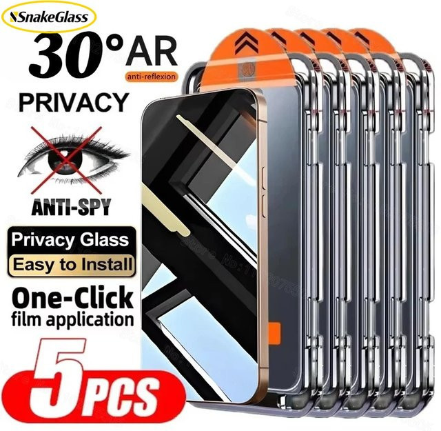 SnakeGlass Sichtschutz Panzerglas Displayschutzfolie Anti-Spy für iPhone 17 Pro Max, 17 Pro, 17, Air, 16e, 16, 15, 14, 13, 12, 11, XR, XS in Transparent - Bild 1