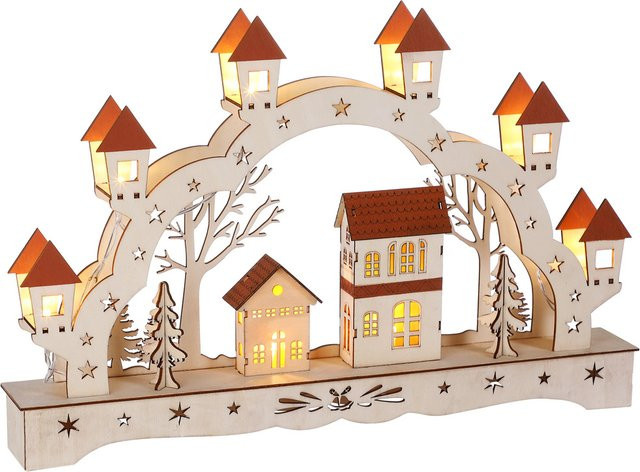 Monzana Schwibbogen Winterdorf aus Holz in Braun für Advent und Weihnachten - Bild 1
