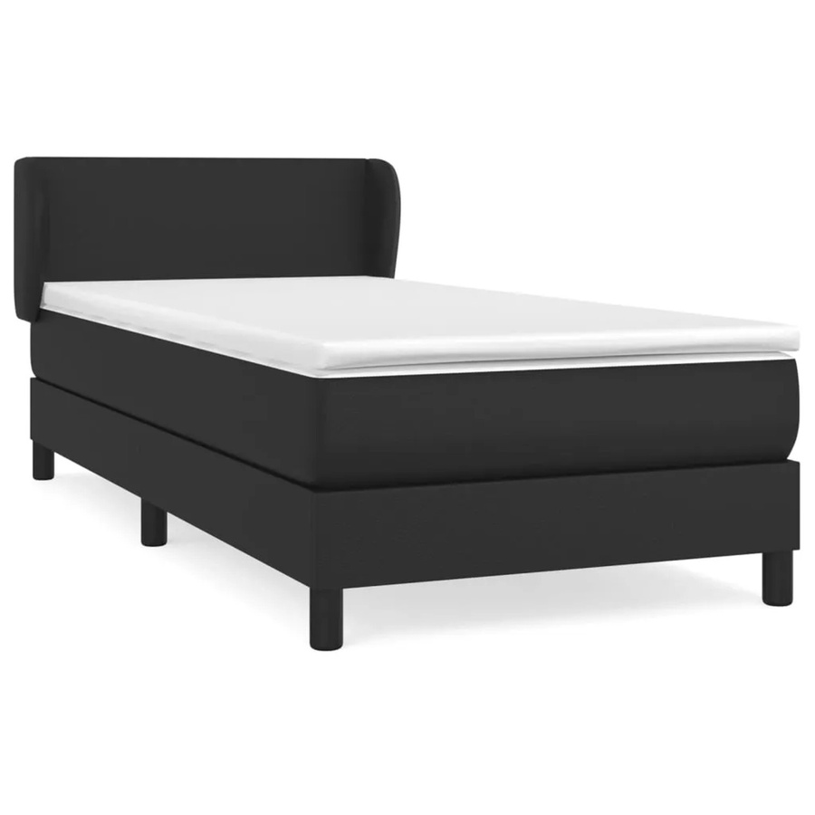 vidaXL Boxspringbett mit Matratze in Schwarz aus Kunstleder, Hybridbett mit Taschenfederkern, B/T/H: 90 x 190 cm - Bild 2