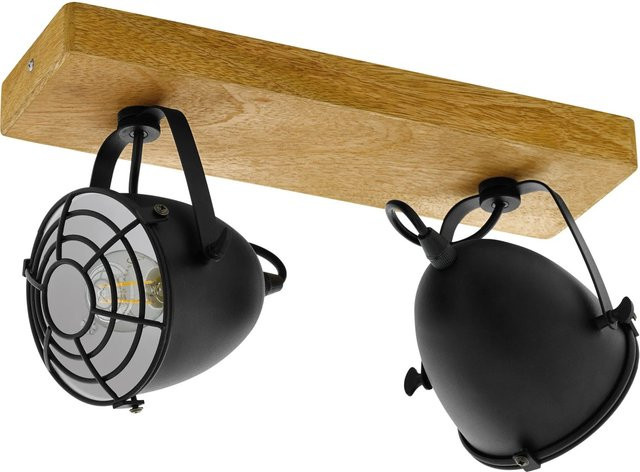 Eglo Gatebeck 2-flammige Spotleuchte in Schwarz mit Holz-Elementen im Vintage-Design für E14 Leuchtmittel - Bild 1