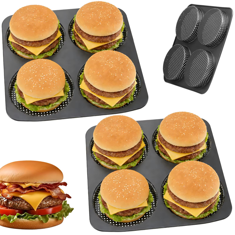 Willstar 4-Fach Hamburgerbrötchen-Backform aus Kohlenstoffstahl, Antihaft-Beschichtung, Schwarz - Bild 7