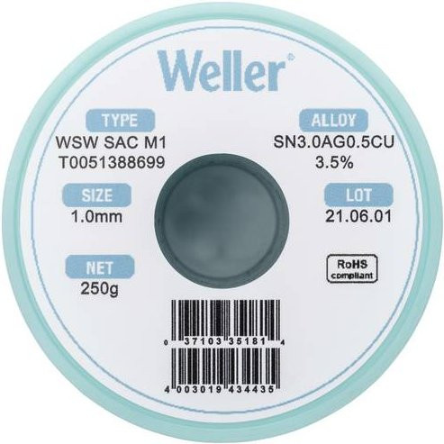 Weller WSW SAC M1 Lötzinn bleifrei Sn3,0Ag0,5Cu 250g 1mm - Bild 1