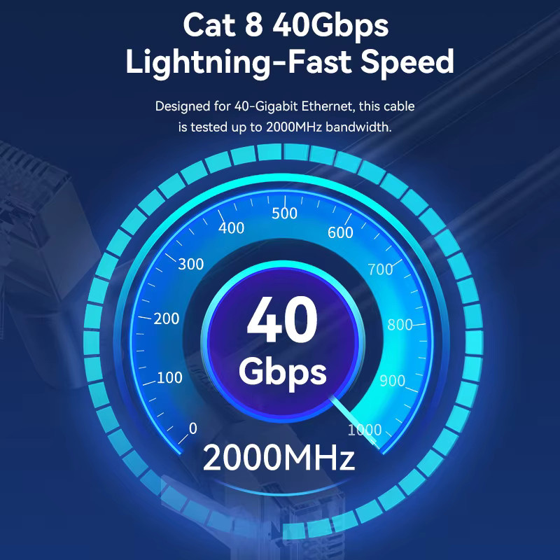 Vention CAT8 Ethernet LAN Kabel mit 360 Grad Drehkabel-Funktion, 40 Gbit/s, 2000 MHz, RJ45, Schwarz - Bild 4