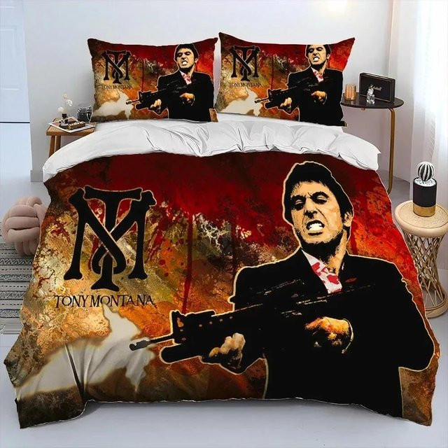 Scarface Tony Bettwäsche-Set von Jessica Chen, 3-teiliges Set mit Bettbezug und Kissenbezügen in Multicolour, B/H: 140 x 210 cm - Bild 1
