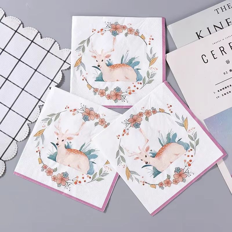 GUANYAO Bunte Servietten mit Pflaumen- und Hirsch-Print aus reinem Holzzellstoff, 20 Stück pro Paket, Multicolor - Bild 4