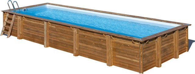 GRE Echtholzpool Set rechteckig in Braun B/L/H: 427 x 1018 x 146 cm - Bild 1