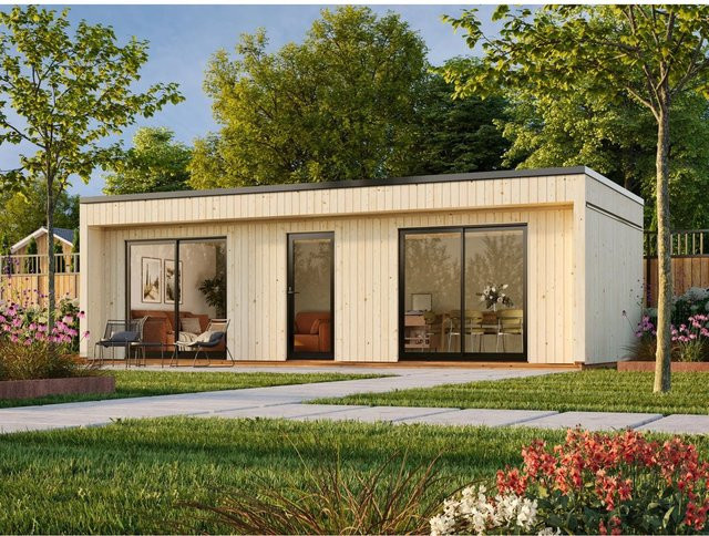 Palmako Gartenhaus Johanna Flachdach aus Fichte in Natur mit modernem Design, B x T: 901 x 448 cm - Bild 1