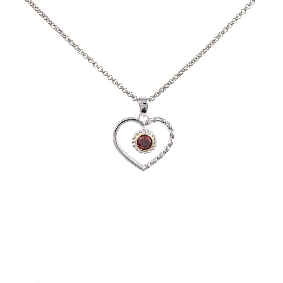 Dirndl Funkeln Anhänger Herz mit Kette, 925 Silber, teilvergoldet, Zirkonia, rot, Damen - Bild 1