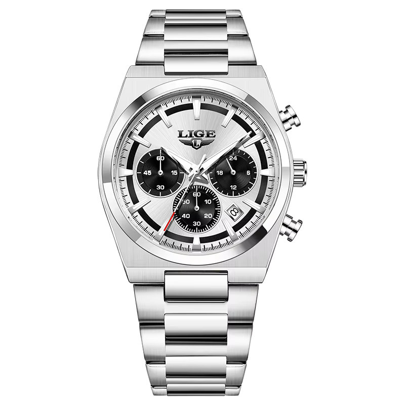 LIGE Chronograph Armbanduhr, Quarz, Edelstahl, Gold, Herren - Bild 7