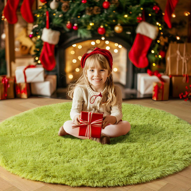 Vikama Runder Shag-Teppich in Grass Green für Wohnzimmer, Schlafzimmer und Kinderzimmer, Durchmesser: 60 cm - Bild 4