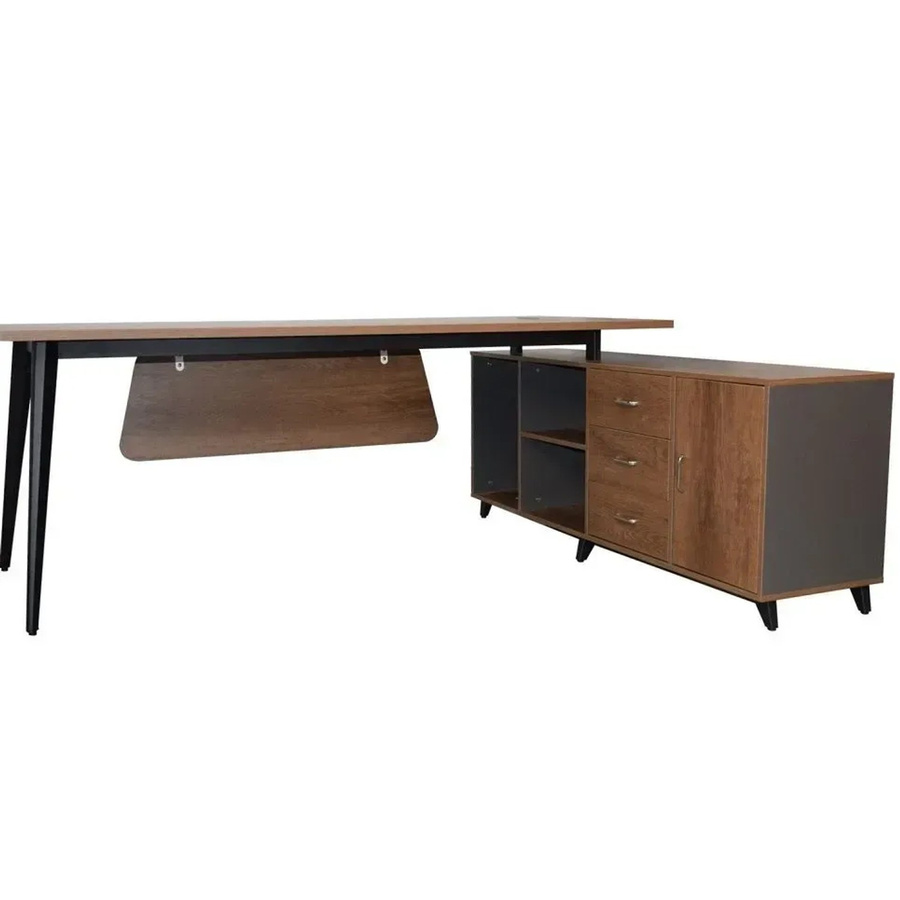 Jet-Line Chef Schreibtisch San Paulo mit Sideboard in Braun-Anthrazit Nussbaum B/T/H: 200 x 160 x 75 cm - Bild 2