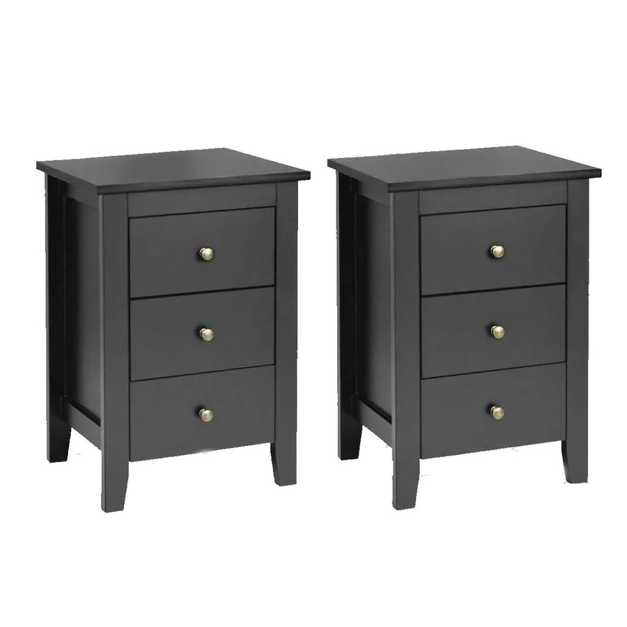Costway 2er Set Nachttisch mit 3 Schubladen Schwarz B/T/H: 46 x 37 x 65 cm - Bild 2