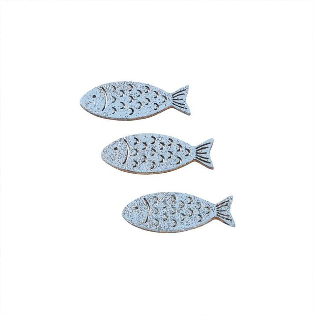 HobbyFun Holz-Fische in Hellblau mit Glimmer, 6 Stück für die Tischdekoration - Bild 1