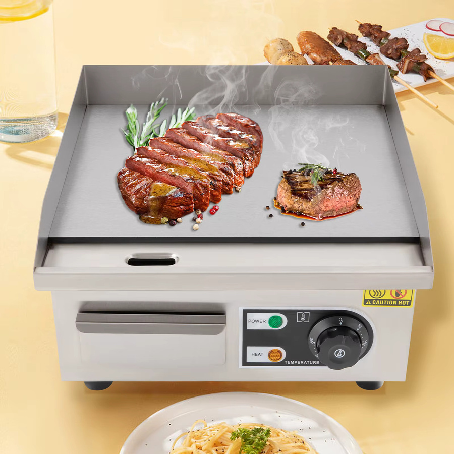 Bymaocar Elektrische Grillplatte aus Edelstahl, 2000W, 14 Zoll, Silber - Bild 2