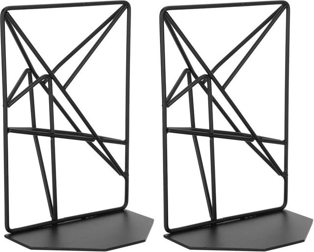 GoolRC 2er-Set Buchstützen aus Metall in Schwarz, rutschfeste Buchhalter für Schreibtisch und Regal - Bild 1