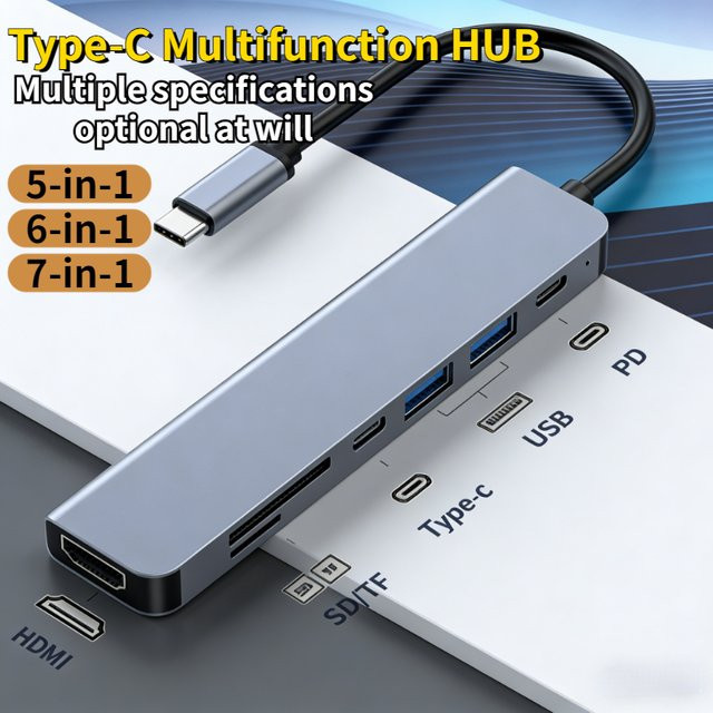 DIXSG USB-C Dockingstation Adapter mit USB-A, TF, SD und PD Anschluss für MacBook, iPad Pro und Samsung Dex - Bild 1