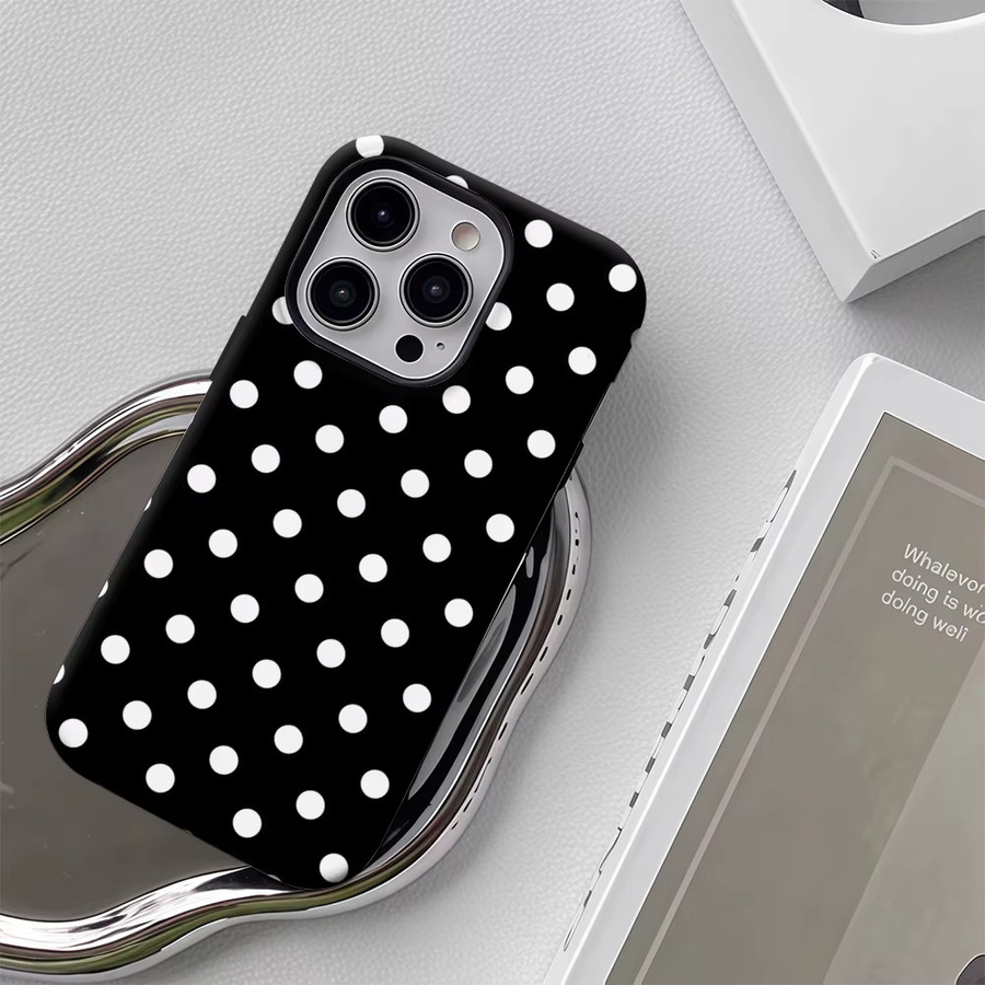 Luxuriöse iPhone Schutzhülle mit schwarz-weißem Polka Dot Muster in Doppelschicht-Bauweise für iPhone 17 bis iPhone 7/8 Modelle - Bild 5
