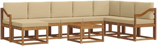 vidaXL Outdoor-Sofagarnitur 9-teilig aus Akazienholz mit Kissen in Natur und Beige - Bild 1