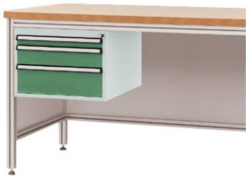 Manuflex ZB4672.6011 Gehäuse-Unterbau für ALU-Arbeitstische in Green/Multicolour mit 3 Schubfächern, Nutzhöhe: 300 mm, für Tischtiefe: 800 mm - Bild 1