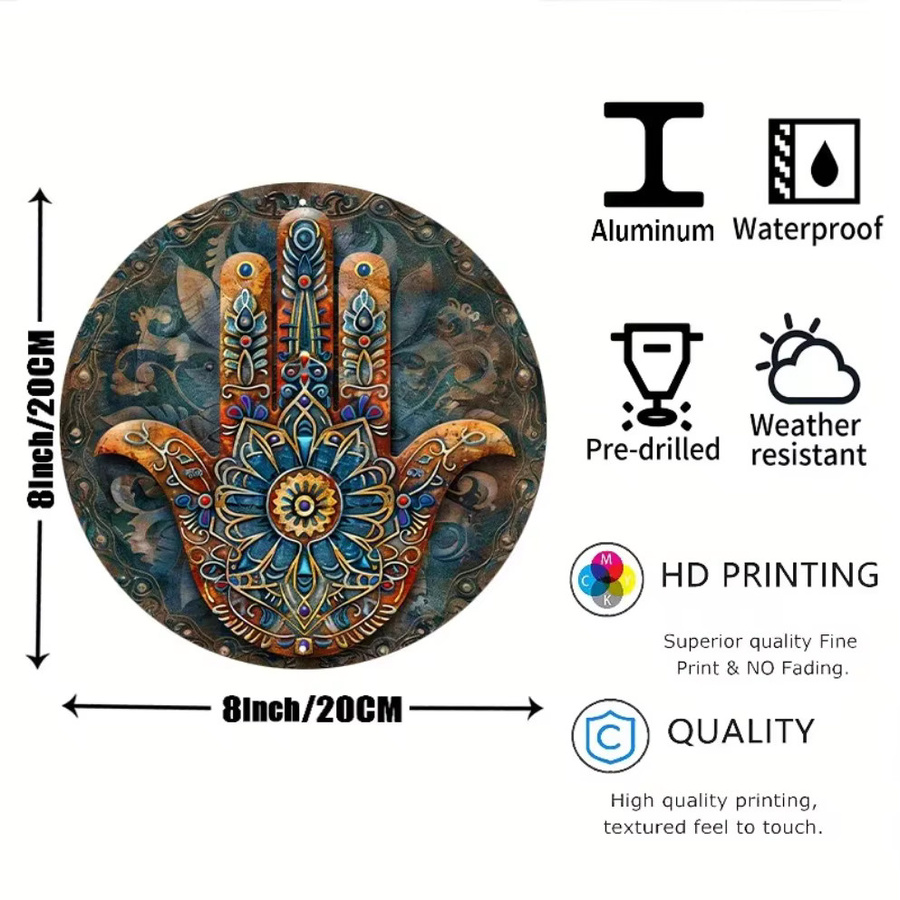 HELLOYOUNG Hamsa-Hand Metallwandkunst mit Blumen- und Mandala-Design, Multicolour, B/H: 20,3 x 20,3 cm - Bild 5
