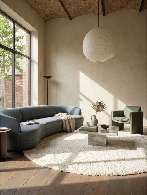 Kadima Design Hochflorteppich RHEIN, einfarbig, modern, Beige/Weiß, Durchmesser: 160 cm - Bild 1